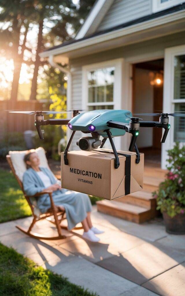 Дрон Falcon CargoLift доставляет посылку с медикаментами по адресу